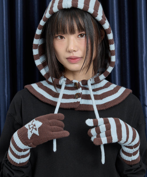 Stripe Star Knit Gloves SKYBLUE