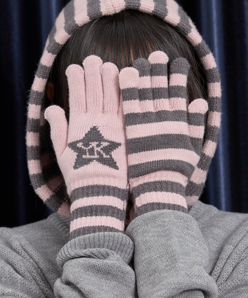 Stripe Star Knit Gloves PINK