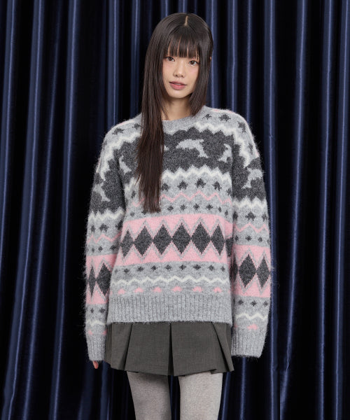 Dolphin Hairy Graphic Knit GREY