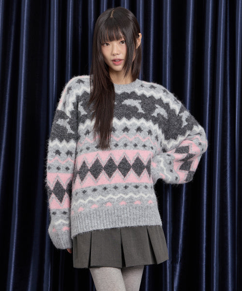 Dolphin Hairy Graphic Knit GREY