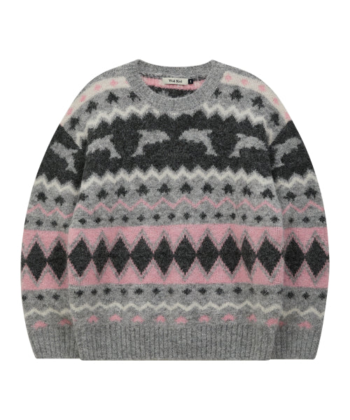 Dolphin Hairy Graphic Knit GREY