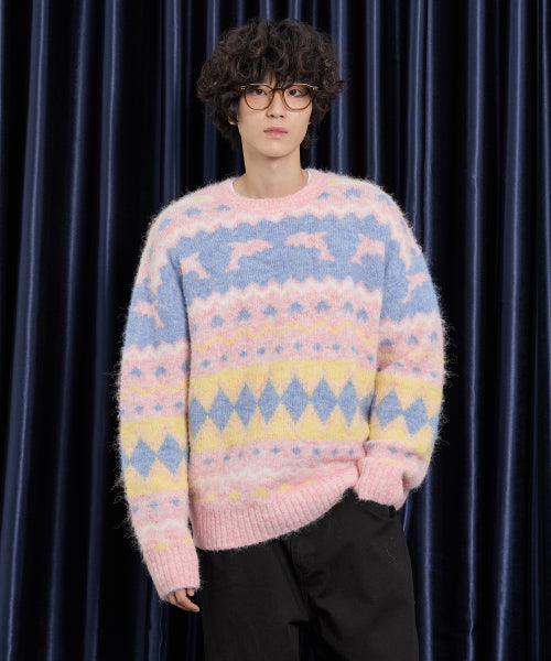 Dolphin Hairy Graphic Knit PINK