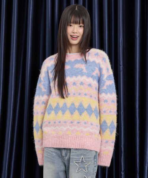 Dolphin Hairy Graphic Knit PINK