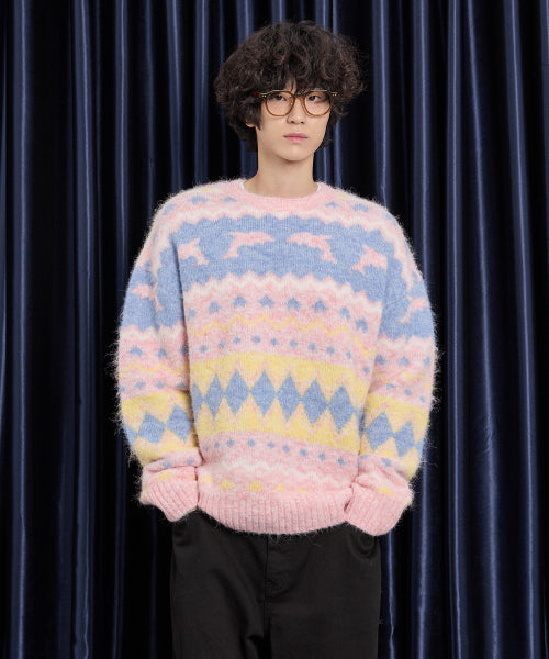 Dolphin Hairy Graphic Knit PINK
