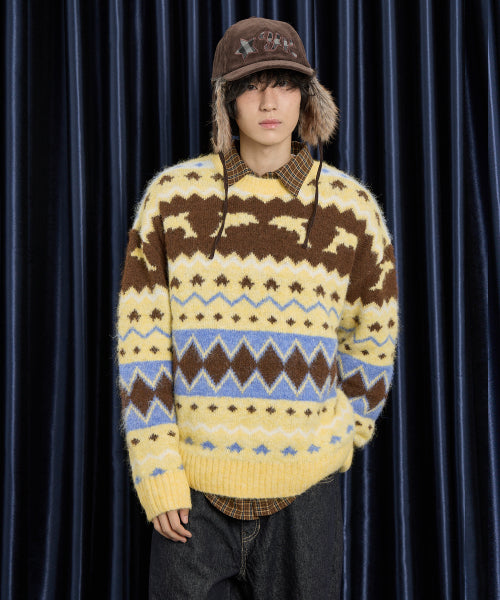 Dolphin Hairy Graphic Knit YELLOW