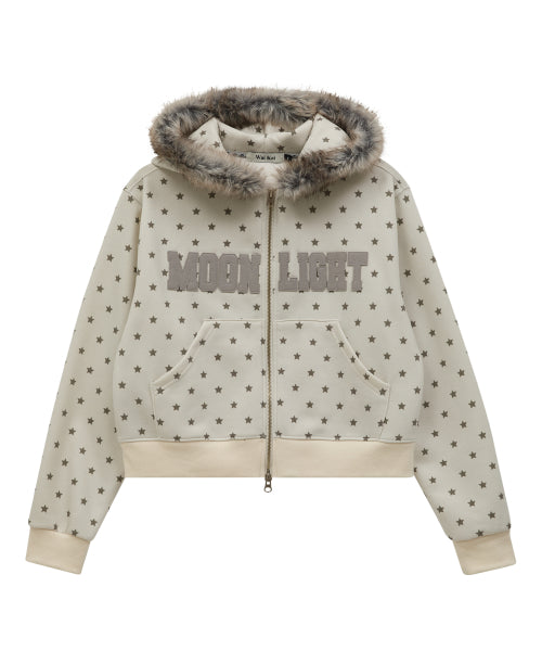 MOONLIGHT Applique Fur Hood Zip Up IVORY