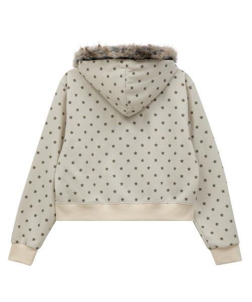 MOONLIGHT Applique Fur Hood Zip Up IVORY