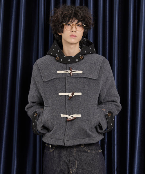 Dot Duffle Crop Coat CHARCOAL