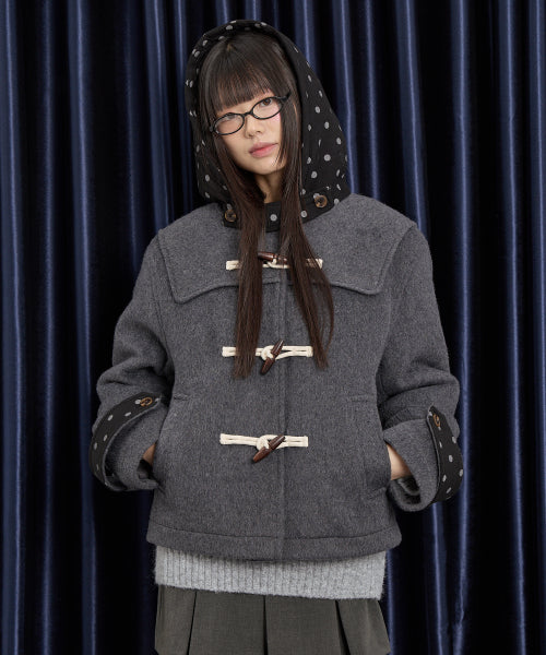 Dot Duffle Crop Coat CHARCOAL