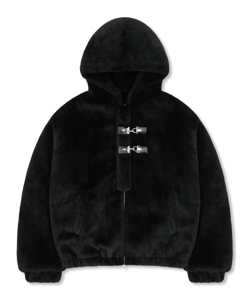 XJ128 Oversized Quilting Hooded Fur Jacket (BLACK)