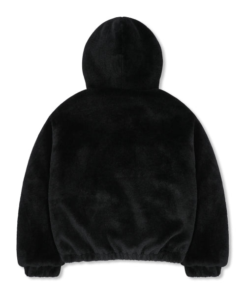 XJ128 Oversized Quilting Hooded Fur Jacket (BLACK)