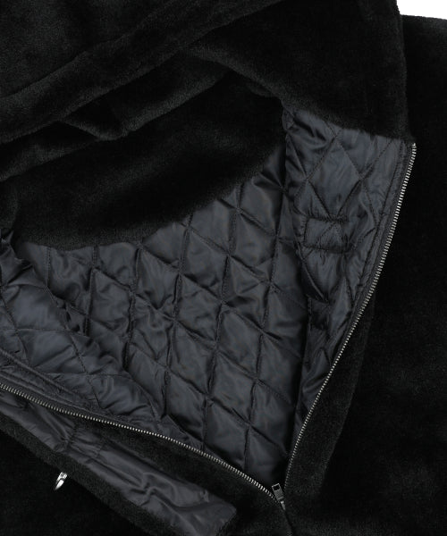 XJ128 Oversized Quilting Hooded Fur Jacket (BLACK)