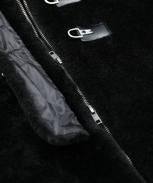 XJ128 Oversized Quilting Hooded Fur Jacket (BLACK)