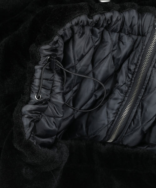 XJ128 Oversized Quilting Hooded Fur Jacket (BLACK)
