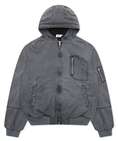 XJ130 Creud Washing Hooded Bomber Jacket (GRAY)