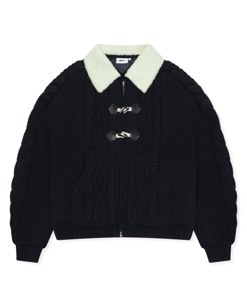 XTK174 Collar Quilting Cowichan Knit Zip-Up (BLACK)