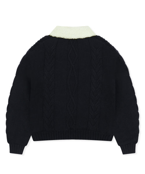 XTK174 Collar Quilting Cowichan Knit Zip-Up (BLACK)