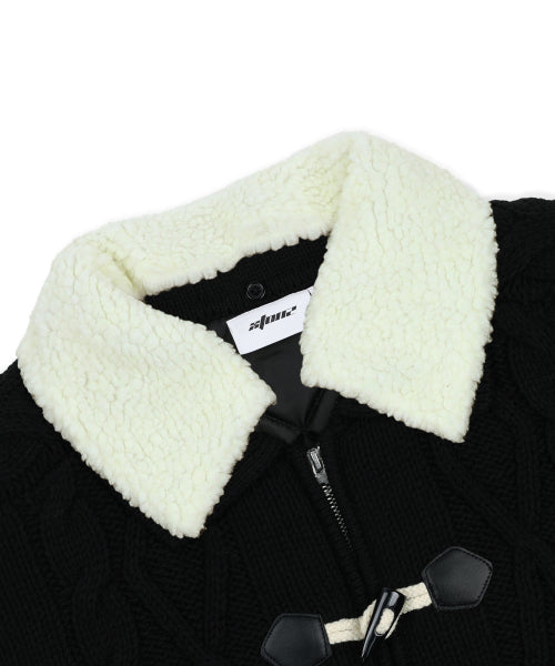 XTK174 Collar Quilting Cowichan Knit Zip-Up (BLACK)