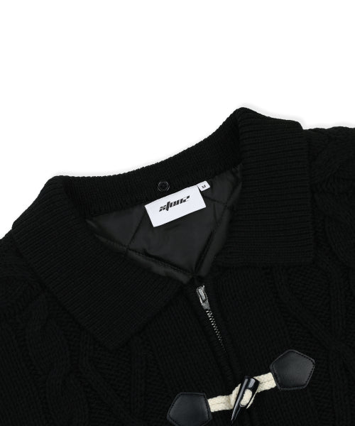 XTK174 Collar Quilting Cowichan Knit Zip-Up (BLACK)