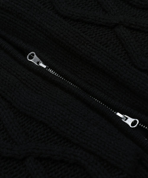 XTK174 Collar Quilting Cowichan Knit Zip-Up (BLACK)