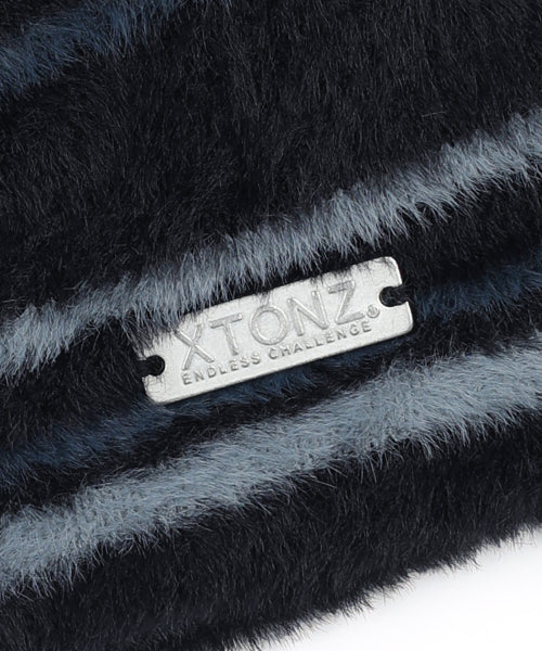 XTA095 Stripe Soft Hairy Beanie (BLACK)