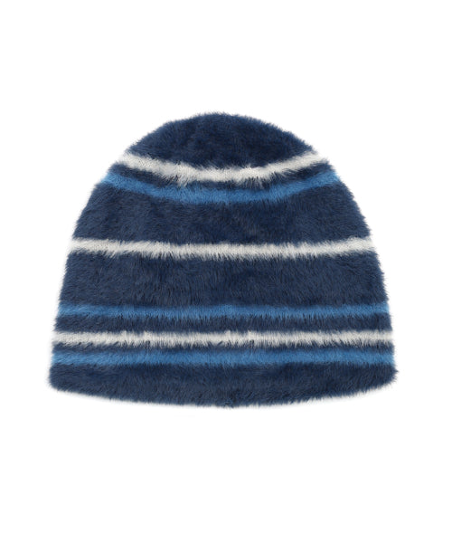 XTA095 Stripe Soft Hairy Beanie (BLUE)