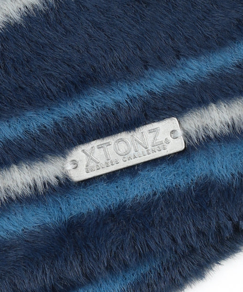 XTA095 Stripe Soft Hairy Beanie (BLUE)