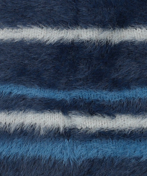 XTA095 Stripe Soft Hairy Beanie (BLUE)
