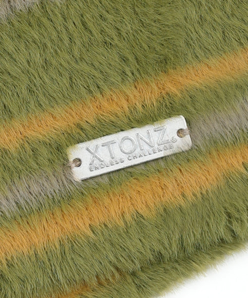 XTA095 Stripe Soft Hairy Beanie (KHAKI)