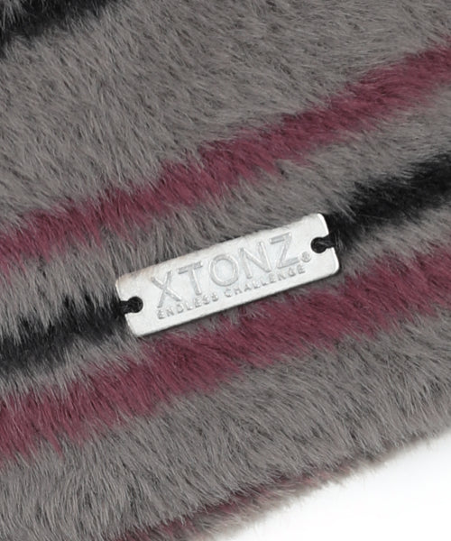 XTA095 Stripe Soft Hairy Beanie (GRAY)