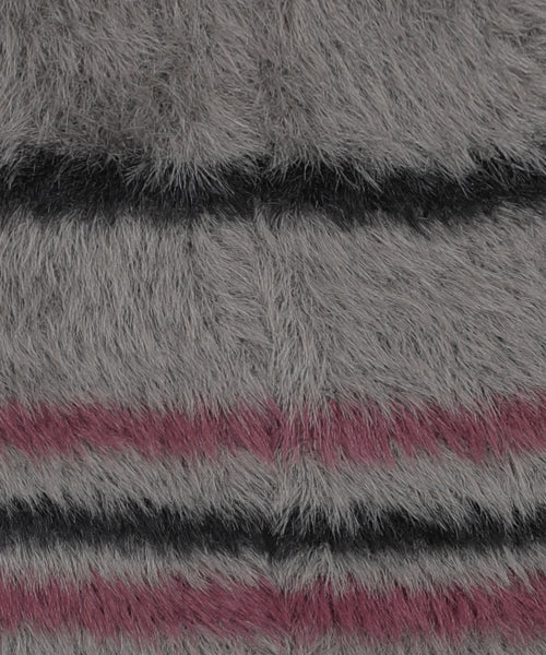 XTA095 Stripe Soft Hairy Beanie (GRAY)