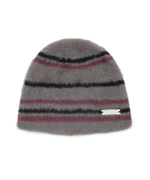 XTA095 Stripe Soft Hairy Beanie (GRAY)