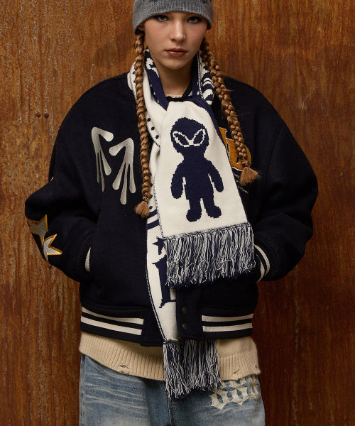 Reversible Alien Knit Muffler NAVY
