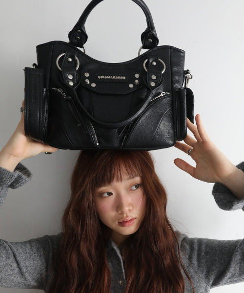 Studded Leather Mini Shoulder Bag (Black)