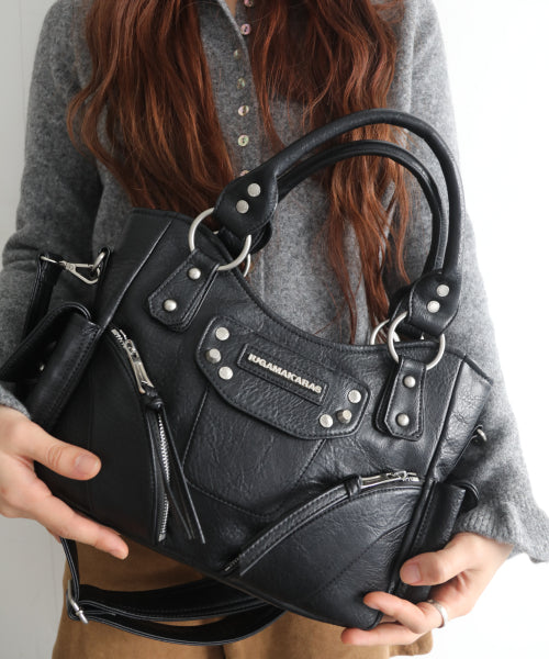 Studded Leather Mini Shoulder Bag (Black)