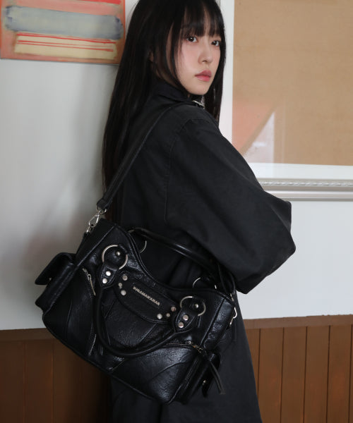 Studded Leather Mini Shoulder Bag (Black)