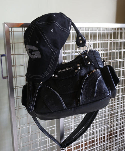 Studded Leather Mini Shoulder Bag (Black)