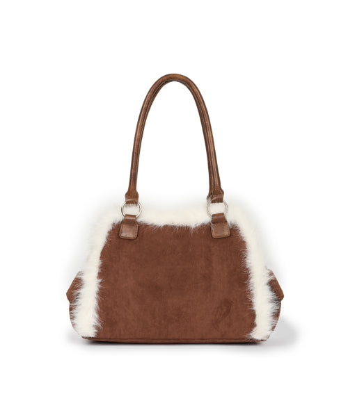 Ribbon Fur Suede Shoulder Bag (Brown)
