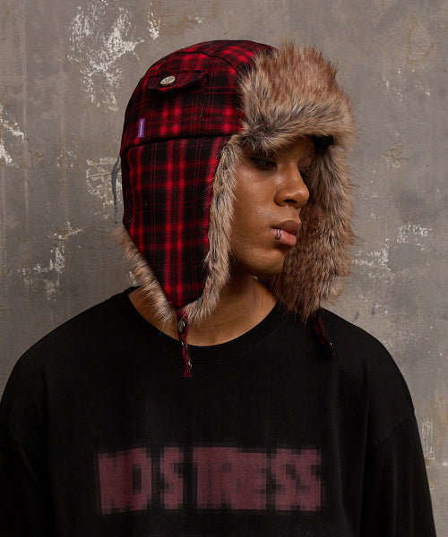 HD Fur Trooper Hat CHECK RED