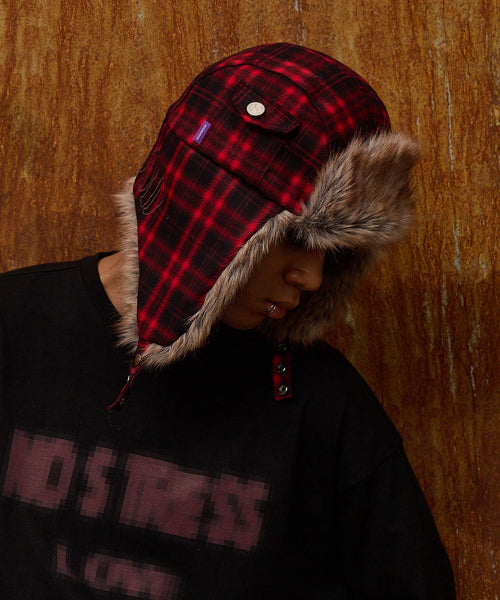 HD Fur Trooper Hat CHECK RED