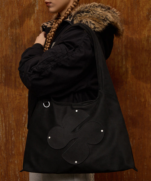 Clover Logo Artificial Suede Shoulder Bag BLACK