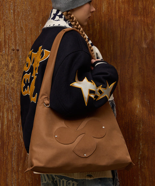 Clover Logo Artificial Suede Shoulder Bag CAMEL