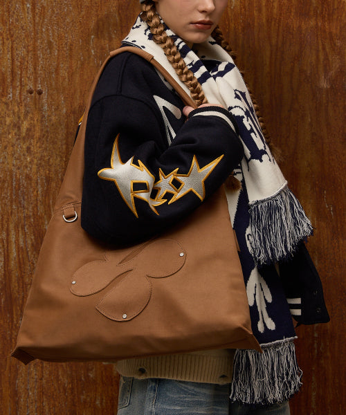 Clover Logo Artificial Suede Shoulder Bag CAMEL