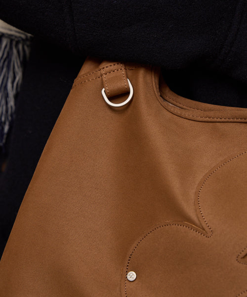 Clover Logo Artificial Suede Shoulder Bag CAMEL