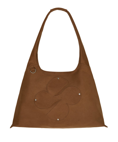 Clover Logo Artificial Suede Shoulder Bag CAMEL