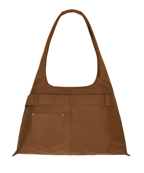 Clover Logo Artificial Suede Shoulder Bag CAMEL