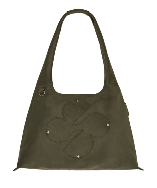 Clover Logo Artificial Suede Shoulder Bag KHAKI