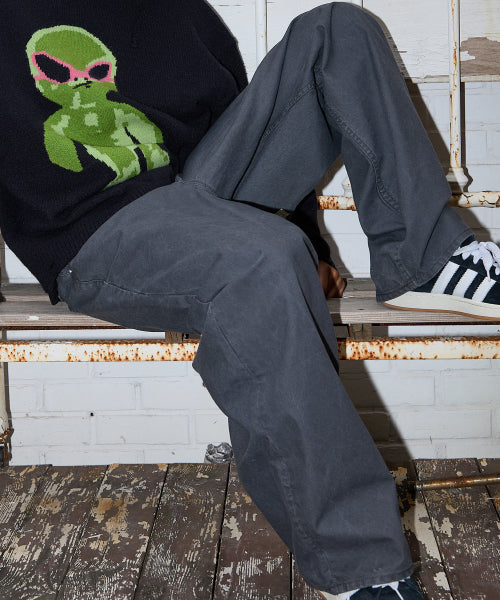 HD Chain Embroidery Cotton Pants CHARCOAL