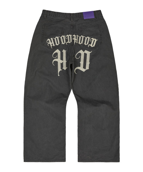 HD Chain Embroidery Cotton Pants CHARCOAL
