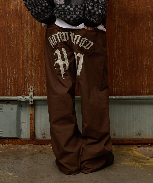 HD Chain Embroidery Cotton Pants BROWN